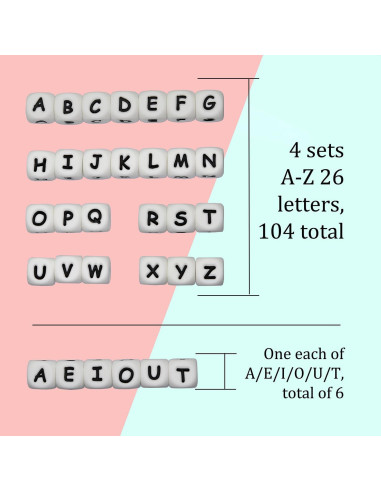 Perlas de Silicona Melius 110 Pcs Letras A-Z 12mm Blancas
