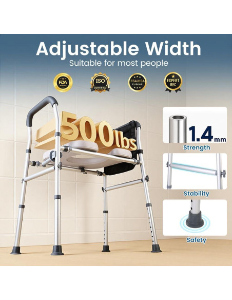 Asiento Elevado para Inodoro CIVJET Ajustable 400lb con Manijas