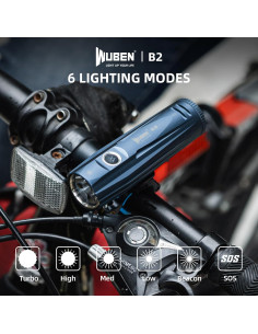 Luz de Bicicleta WUBEN B2 Recargable 1300 Lúmenes IP68 2