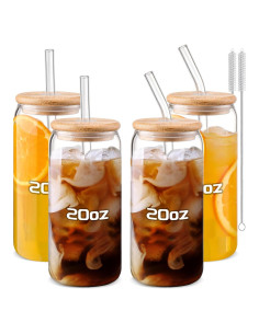 Juego de 4 Tazas de Vidrio 20oz con Tapas y Pajitas DWTS