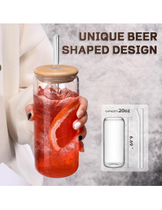 Juego de 4 Tazas de Vidrio 20oz con Tapas y Pajitas DWTS 2