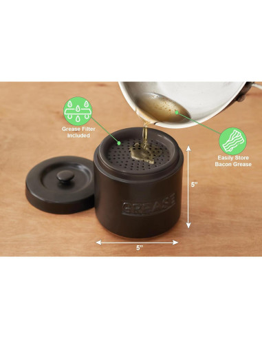 Contenedor de Grasa de Tocino Fox Run 12.7 x 14 cm Porcelana Negra
