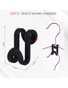 60 Ganchos Conectores para Perchas HAKDAY Negros Ahorra Espacio 2