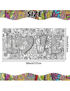 Póster de Colorear Mandala Gigante Tevxj 127x63.5 cm Amor 2