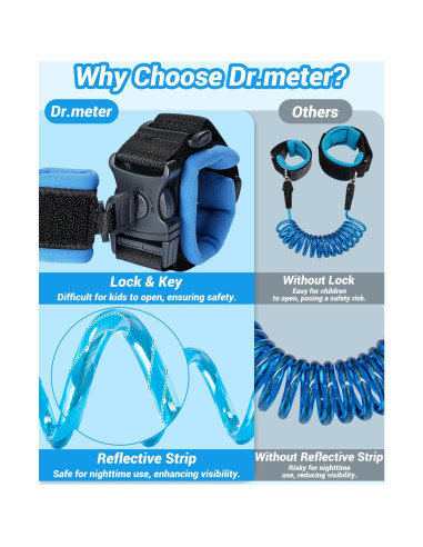 Correa de Seguridad para Niños Dr.meter 2 Paquetes 1.5m Naranja 2.5m Azul