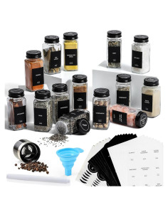 Juego de 14 Tarros de Especias de Vidrio AOZITA 4oz Cuadrados