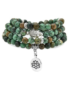 Pulsera Mala de 108 cuentas 6mm Turquesa Africana con Loto
