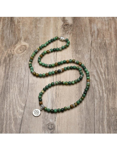 Pulsera Mala de 108 cuentas 6mm Turquesa Africana con Loto 2