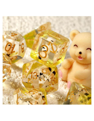 Juego de Dados DND Oso de Miel 7PCS con Bolsa de Terciopelo