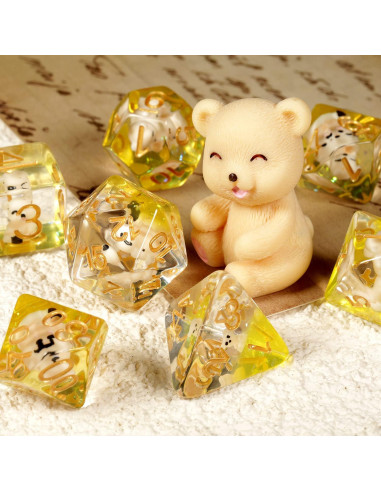 Juego de Dados DND Oso de Miel 7PCS con Bolsa de Terciopelo