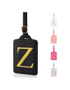 Etiquetas de Equipaje Personalizadas XSUIOY - Cuero Negro con Inicial Z