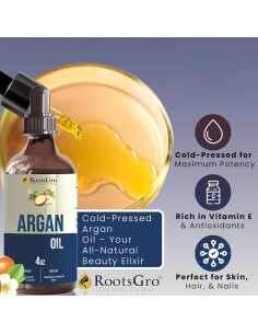 Aceite de Argán RootsGro 118 ml - Multiusos para Cabello, Piel y Uñas 2
