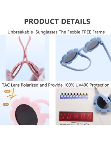 Gafas de sol polarizadas para bebés con correa ajustable - Rosa