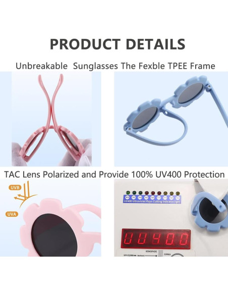 Gafas de sol polarizadas para bebés con correa ajustable - Rosa