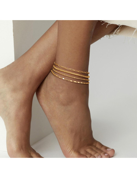 Pulseras de Tobillo Impermeables Tewiky 14K Oro Real 6PCS Pulseras de Tobillo Impermeables Tewiky 14K Oro Real 6PCS