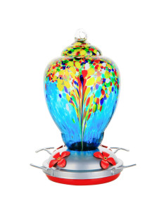 Alimentador de Colibríes WOSIBO Vidrio Soplado 0.91L Rojo-Blanco