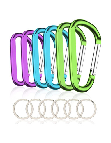 6 Clips de Carabiner de Aluminio CampTek 79mm D-Forma