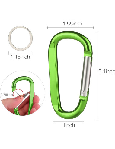 6 Clips de Carabiner de Aluminio CampTek 79mm D-Forma