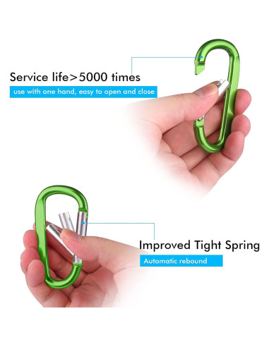 6 Clips de Carabiner de Aluminio CampTek 79mm D-Forma