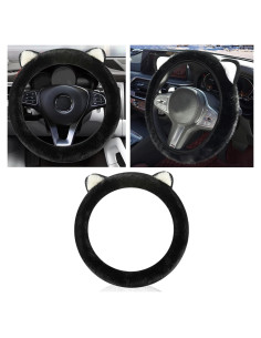 Funda de Volante de Coche Couslcd 15" Negra con Orejas de Gato