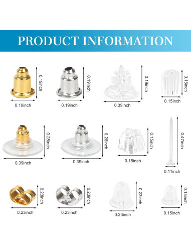 Kit 600 Respaldo de Pendientes Vivixin Hipoalergénicos Multicolor