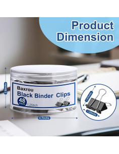 Clips de Carpeta Medianos Baxrou 48 Piezas Negro 3.18 cm 2