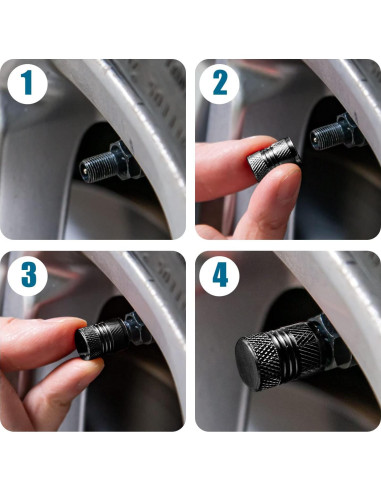 Tapas de Válvula de Neumático BAURATTI - Paquete de 8 Negro