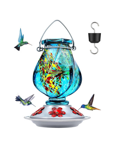 Alimentador de Colibrí BOLITE de Vidrio 620 ml Azul Colgante