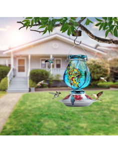 Alimentador de Colibrí BOLITE de Vidrio 620 ml Azul Colgante 2