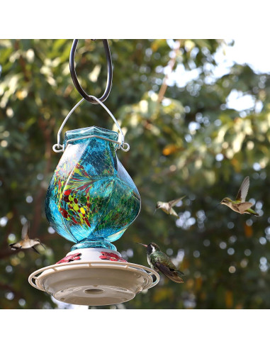 Alimentador de Colibrí BOLITE de Vidrio 620 ml Azul Colgante