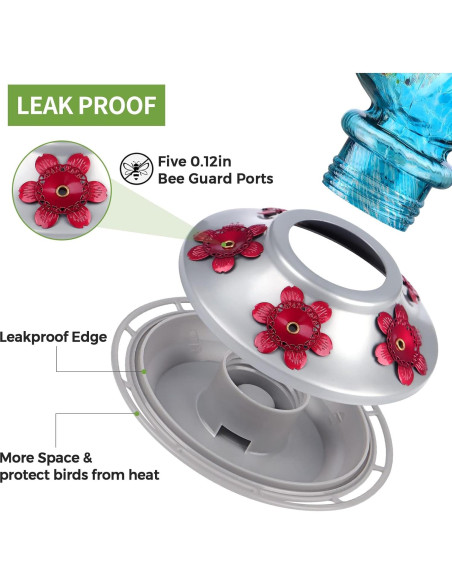 Alimentador de Colibrí BOLITE de Vidrio 620 ml Azul Colgante