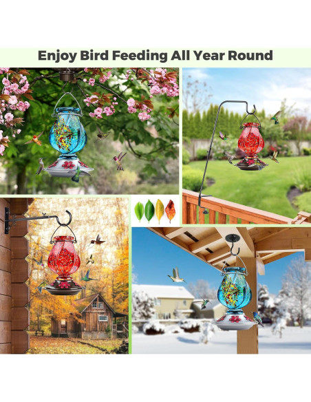 Alimentador de Colibrí BOLITE de Vidrio 620 ml Azul Colgante