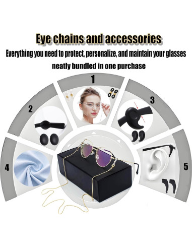 Cadena para Gafas AYXKJ Dorada Ajustable con Agarre de Silicona