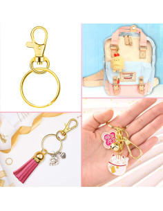 Kit de 100 Anillos y Ganchos de Llavero Paxcoo Dorados 2