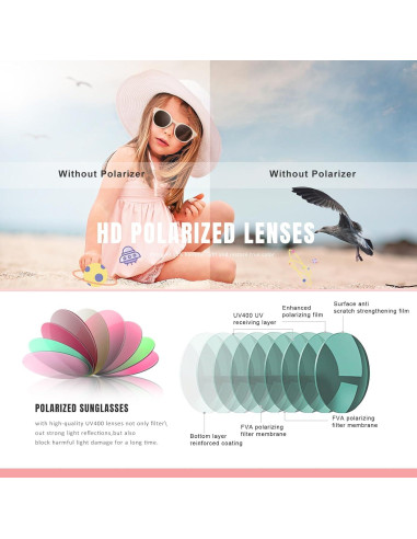 Gafas de sol polarizadas UV400 para niños - A6-Té beige y rosa