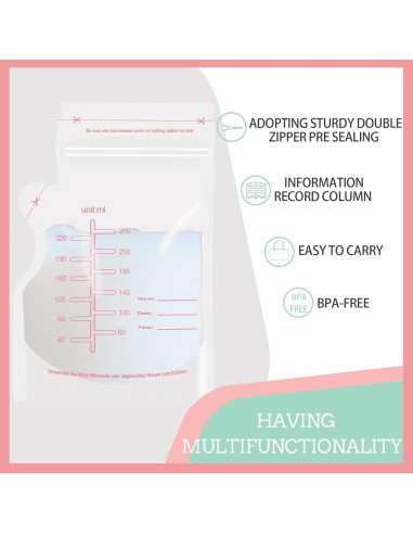 30 Bolsas de Almacenamiento de Leche Materna Rosa - Desechables