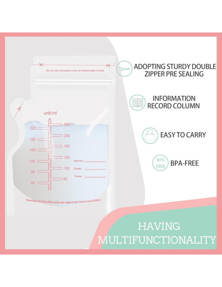 30 Bolsas de Almacenamiento de Leche Materna Rosa - Desechables