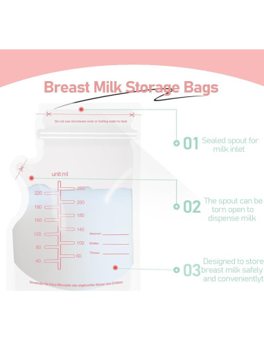 30 Bolsas de Almacenamiento de Leche Materna Rosa - Desechables