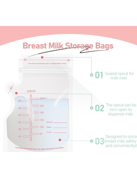 30 Bolsas de Almacenamiento de Leche Materna Rosa - Desechables