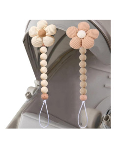 Clip de Chupete de Silicona Beige con Flor Margarita - 2 Pcs