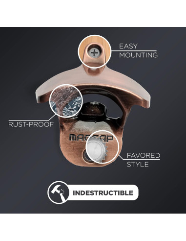 Abrebotellas Magnético Montado en Pared MAGCAP Cobre Antiguo