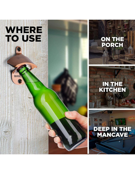 Abrebotellas Magnético Montado en Pared MAGCAP Cobre Antiguo