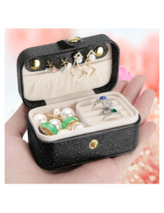 Caja de Joyería de Viaje KUKUVR Negra, Organizador Portátil 9.5x5x5 cm