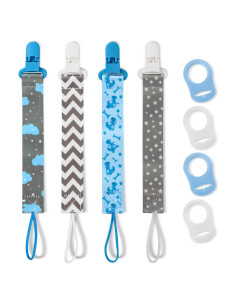 Paquete de 4 Clips para Chupetes Bebé Azul con Adaptadores