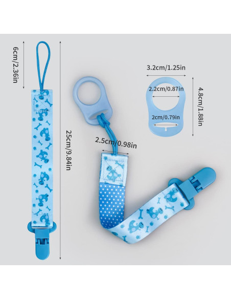 Paquete de 4 Clips para Chupetes Bebé Azul con Adaptadores