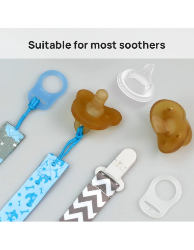 Paquete de 4 Clips para Chupetes Bebé Azul con Adaptadores