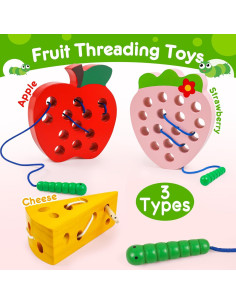 Juguetes de Enhebrar de Madera NAODONGLI - 3 Piezas Educativos 2