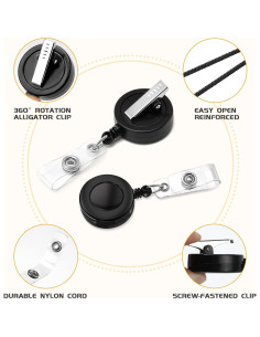 Paquete de 25 Carretes Retráctiles Maileto con Clip Negro 2