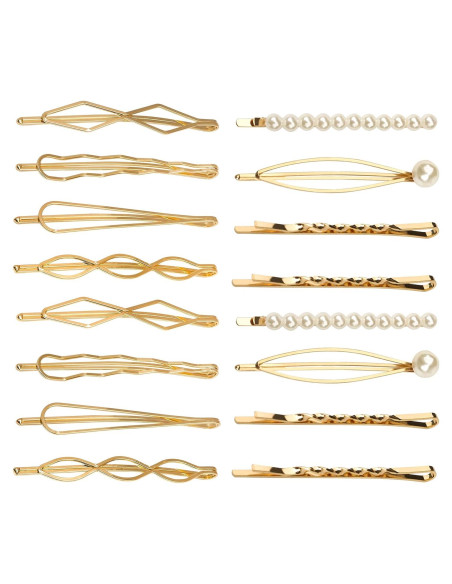 16 Pinzas de Pelo Geométricas Doradas SUMAJU - Clips Elegantes