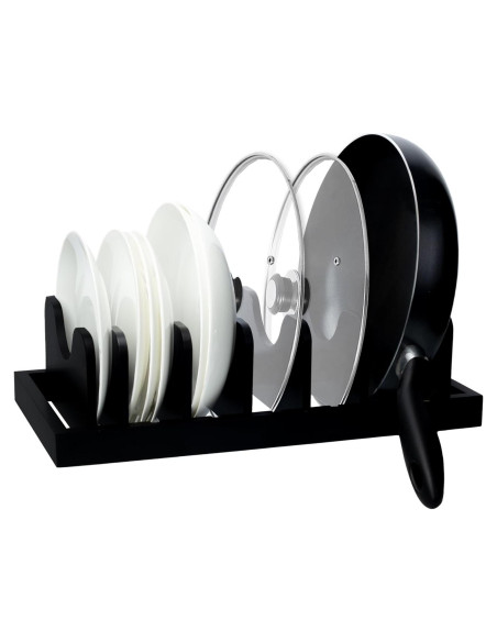 Organizador de Tapas de Olla MinBoo, Madera de Acacia, Negro
